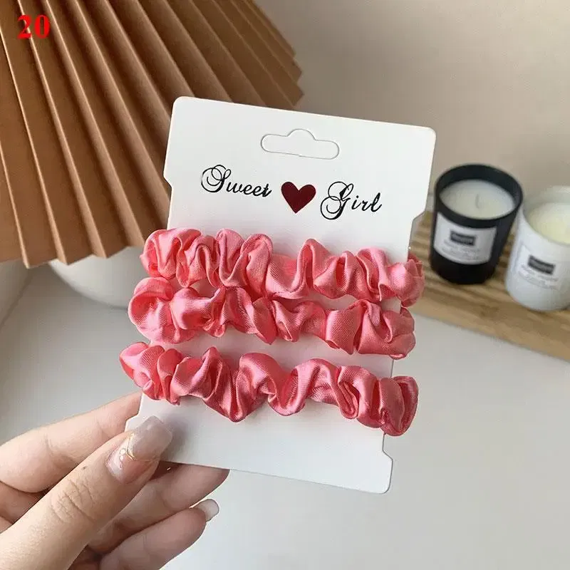 Color: Light Grey - Free Shipping 3PCS/Set Satin Silky Scrunchies Hair Rope Luxury Solid Color Elastic Hair Bands Women Hair Accessories Headwear