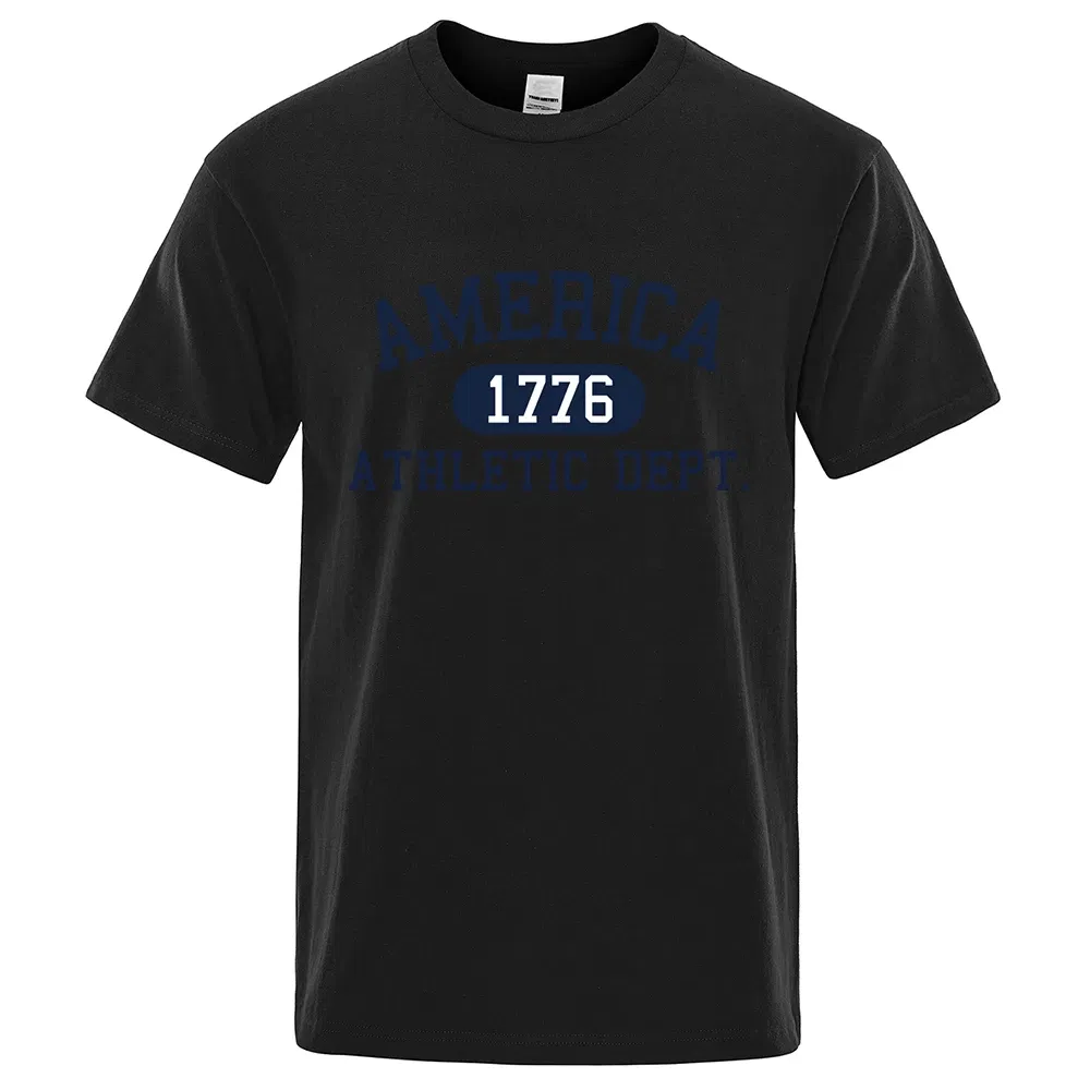 Color: Beige, Size: XXXL - America 1776 Athletic Dept Letter Tshirt Man Fashion Tee Clothes Summer Luxury T-Shirt Hip Hop Breathable Cotton Tee Clothes