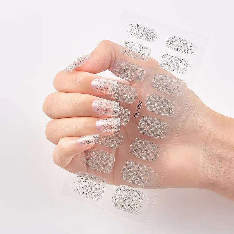 Color: Gold/Bronze - 16 Tips/Sheet Patterned Nails With Creative Nail Polish Nail Art Stickers 2020 Temporary Tattoos Kids Full Cover Nail Stickers