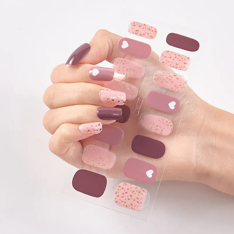 Color: Field Green - 16 Tips/Sheet Patterned Nails With Creative Nail Polish Nail Art Stickers 2020 Temporary Tattoos Kids Full Cover Nail Stickers