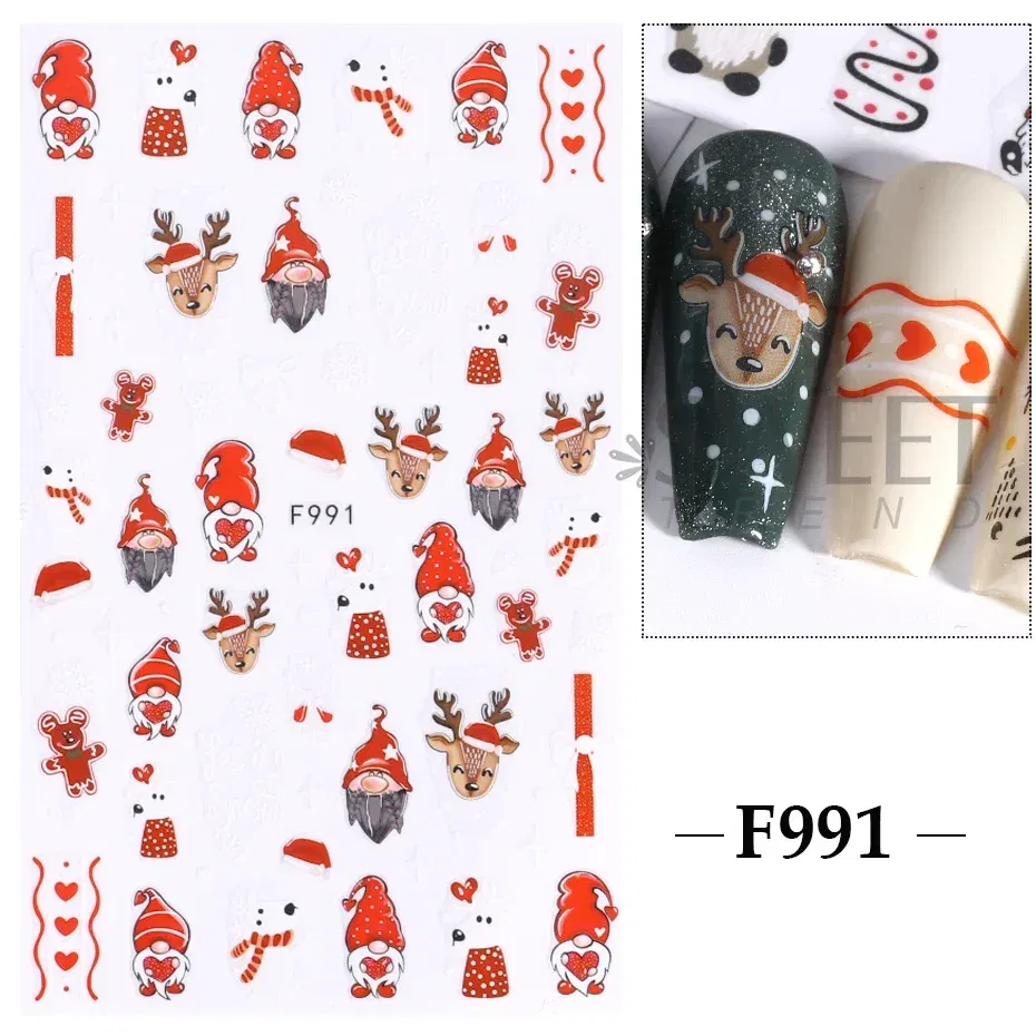 Color: DEEP BLUE - 5D Embossed Elk Nail Art Sticker Cute Christmas Winter Santa Claus Snowflake Gingerbread Man Engraved Slider Manicure Decoration