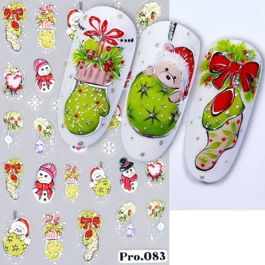 Color: DEEP BLUE - 5D Embossed Elk Nail Art Sticker Cute Christmas Winter Santa Claus Snowflake Gingerbread Man Engraved Slider Manicure Decoration