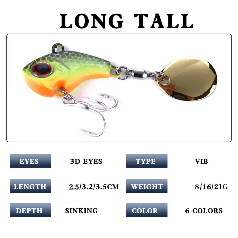 Color: Red, Size: 55mm, Ships From: CHINA - 1Pcs Rotating Metal VIB vibration Bait Spinner Spoon Fishing Lures 8g/16g/21g Jigs Trout Wobbler Fishing Hard Baits Tackle Pesca