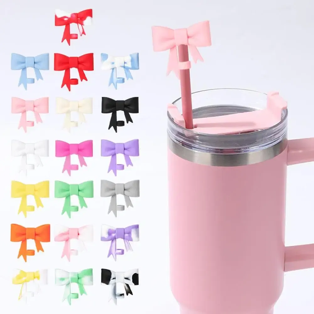Color: Clear, Ships From: CN - Bow Straw Cap Covers Toppers Silicone Accessories For Stanley Cups 30&40 Oz Tumbler And With 1pc Protective Boot ?»?