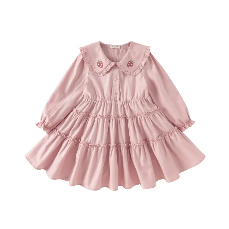 Color: Pink, Kid Size: 10 - Dave Bella Girl's Princess Dress Children 2024 New Spring Comfortable Casual Fashion Pure Cotton Sweet Gentle Pink DK1248025