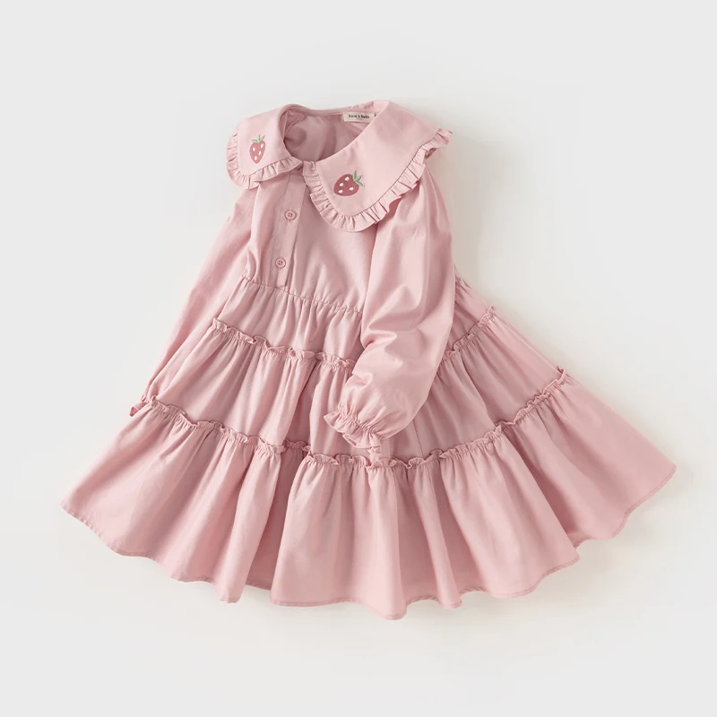 Color: Pink, Kid Size: 10 - Dave Bella Girl's Princess Dress Children 2024 New Spring Comfortable Casual Fashion Pure Cotton Sweet Gentle Pink DK1248025