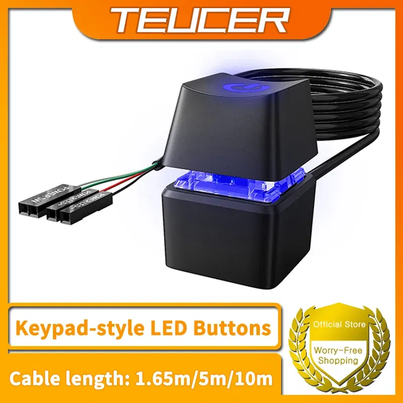 Color: Green - TEUCER 1.65/5/10m LED Lights Computer Desktop Switch PC Motherboard External Start Power Button Extension Cable for Home Office