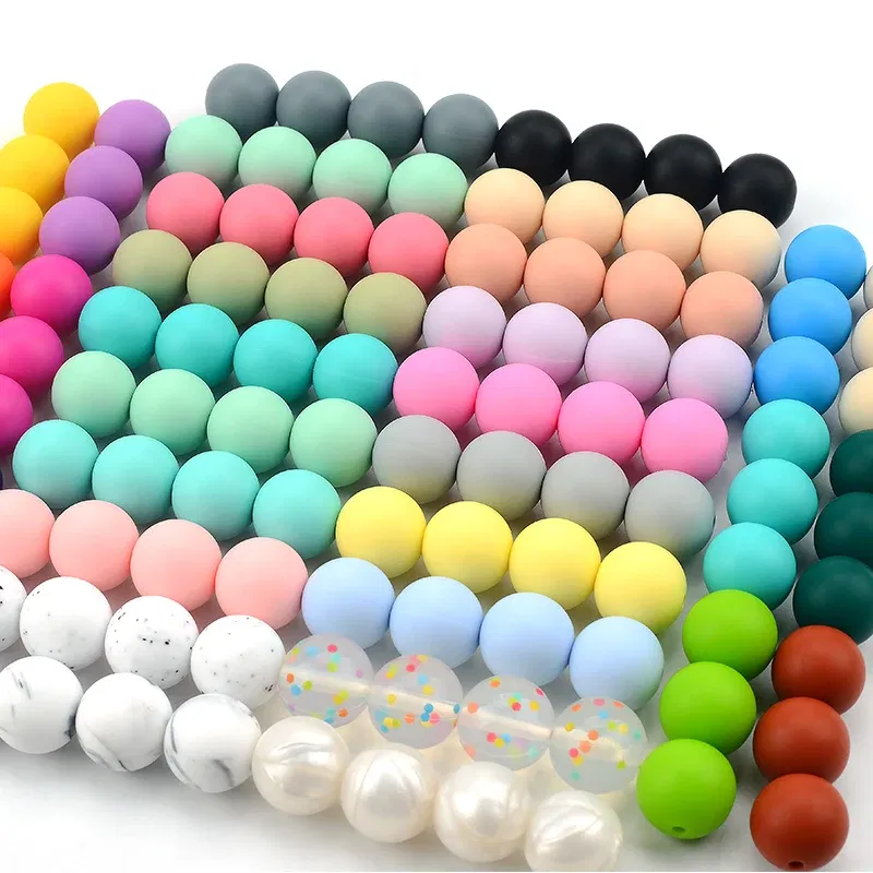 Color: PEACOCK BLUE, Item Diameter: 12mm - LOFCA 100Pcs/lot 12MM Round Shape Silicone Teething Beads Baby Teether For DIY Nursing Necklace Food Grade Chew Beads