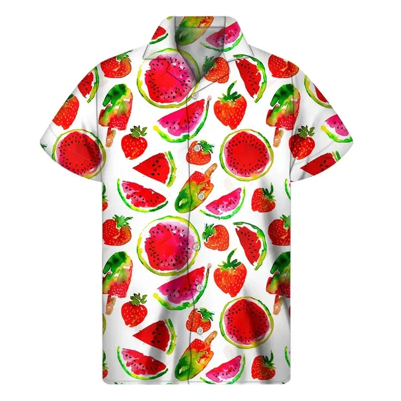 Color: army green, Size: 4XL - Tropical Watermelon Graphic Hawaiian Shirt Summer Street Short Sleeves 3d Printed Fruits Button Shirts Men Clothes Lapel Blouse