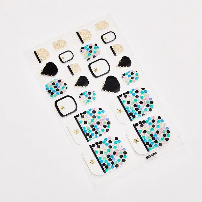 Color: army green - 22 Tips/Sheet Valentines Loveliness Full Cover Nail Stickers Fashion Nail Stickers Nail Sticker Set Designed Nail Tape Shiny