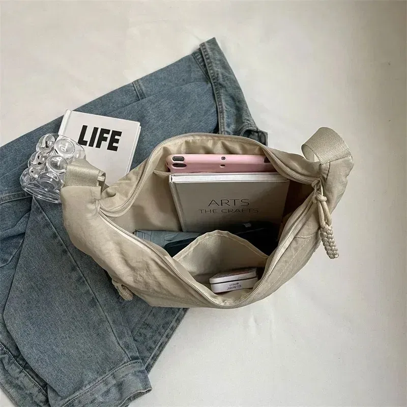Color: green - Trendy Women's Soft Cloth Shoulder Bag Solid Color Student Casual Style Big Handbags Crossbody Bags for Women Shoulder Hobos Bag