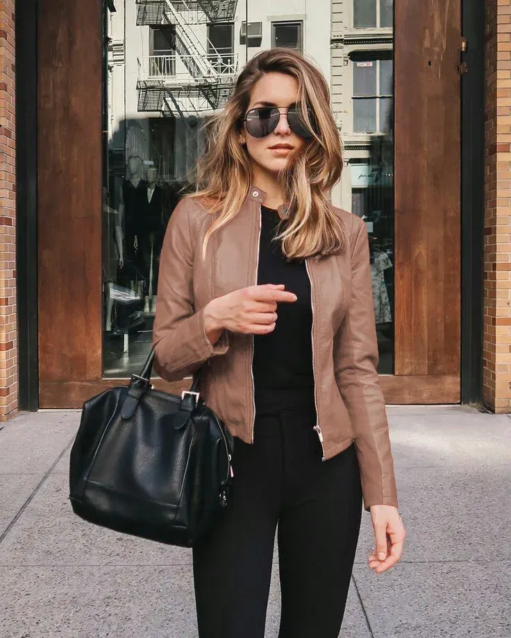 Color: Gold, Size: M - Womens Spring Full Long Sleeve Jacket Coat Autumn Leather Blazer Winter Zipper Outwear Suit Cardigan Female Jackets