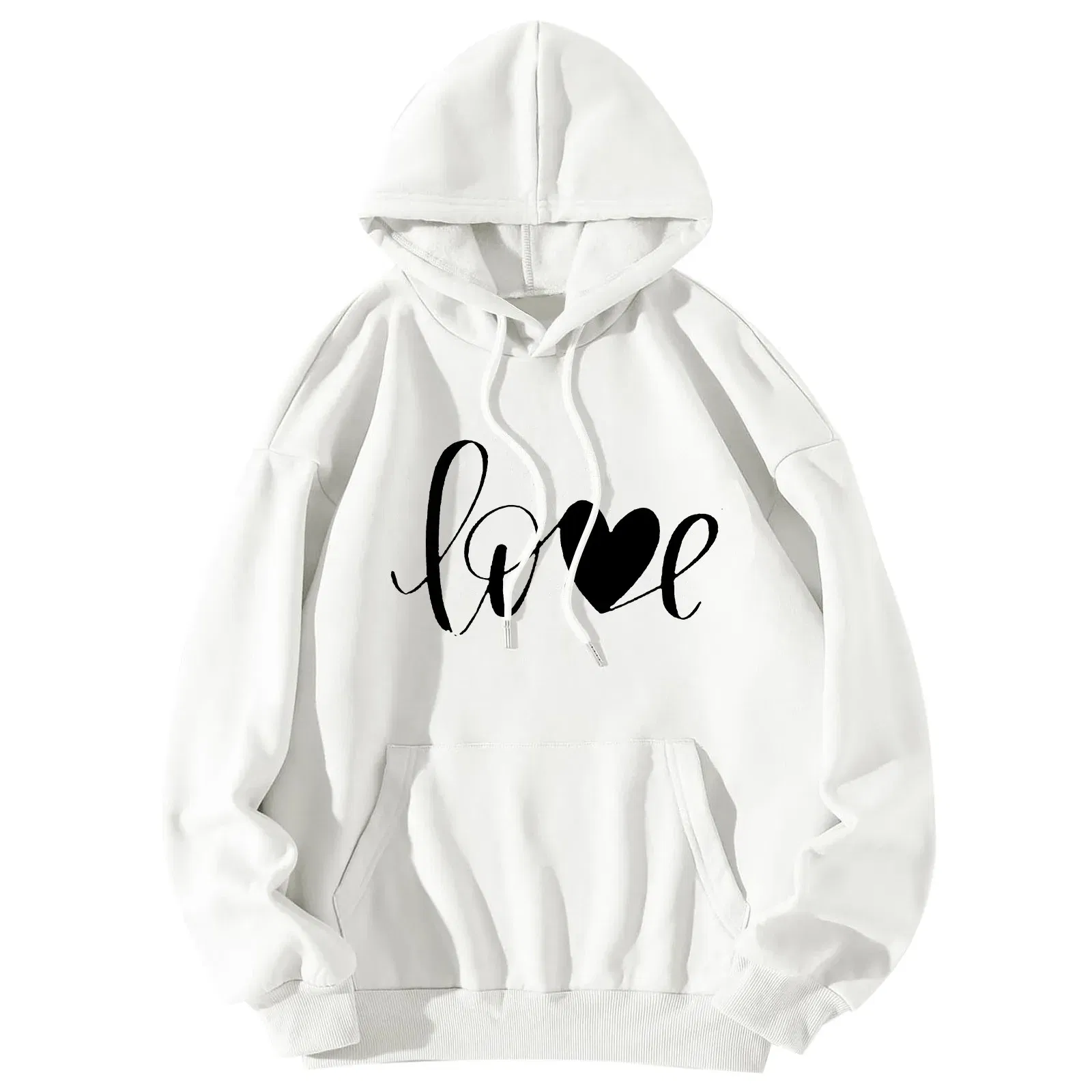 Color: Black, Size: XXL, Ships From: United States - Men Women Print Long Sleeve Round Neck Hooded Tops Sweatshirt Hoodies Lightweight