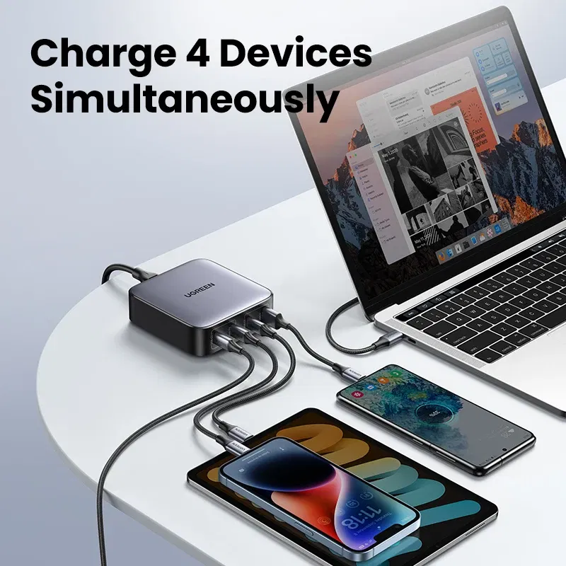 Plug Type: EU, Ships From: CHINA - UGREEN 100W GaN Charger Desktop Laptop Fast Charger 4 in 1 Adapter For iPhone 15 14 13 12 Pro Max Phone Charger Xiaomi Samsung