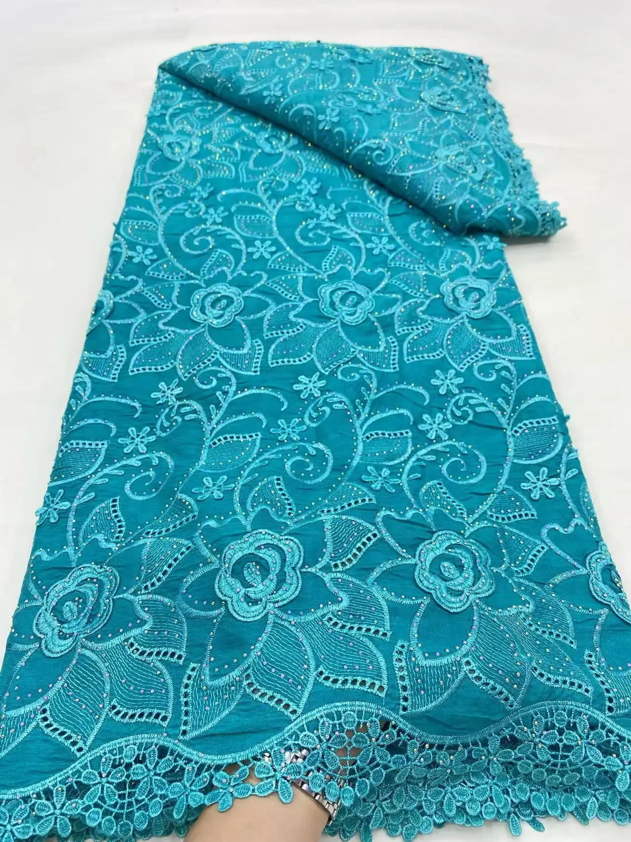 Color: Gold, Width: 120cm, Length: 5 yards - 5 Yards Nigerian Guipure Cord Lace Fabric High Quality Embroidery African Milk Silk Wedding Lace Fabric 2025 Material