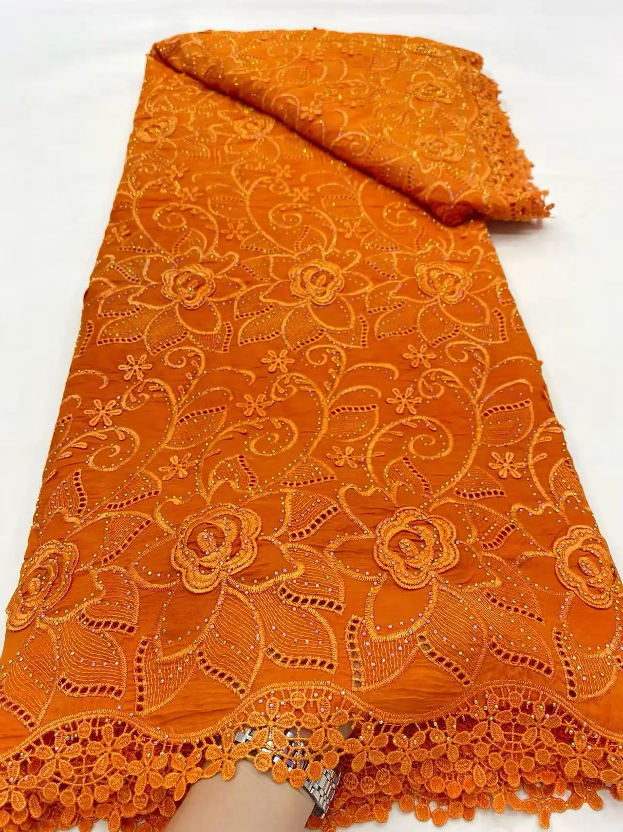 Color: Gold, Width: 120cm, Length: 5 yards - 5 Yards Nigerian Guipure Cord Lace Fabric High Quality Embroidery African Milk Silk Wedding Lace Fabric 2025 Material