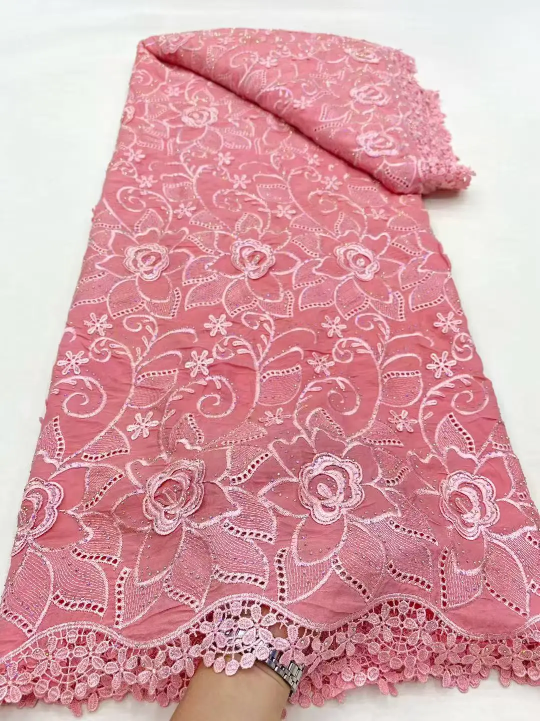 Color: Gold, Width: 120cm, Length: 5 yards - 5 Yards Nigerian Guipure Cord Lace Fabric High Quality Embroidery African Milk Silk Wedding Lace Fabric 2025 Material