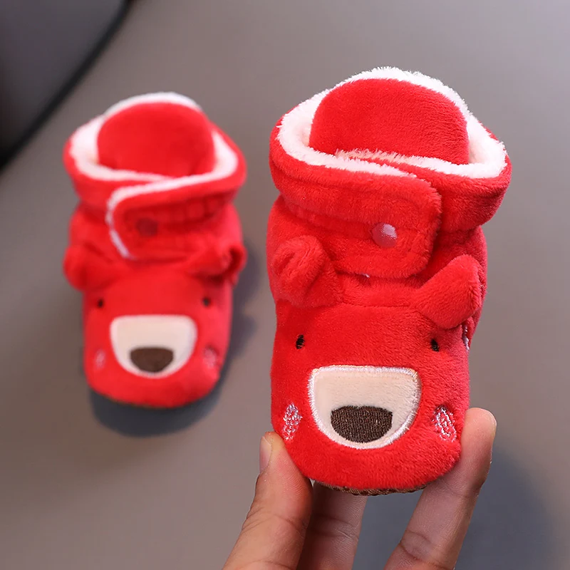 Color: Orange, Baby Age: 7-12 Months - Winter New Cute Cartoon Baby Booties Boy Girl Boots Cotton Soft-Sole Non-Slip Warm Toddler First Walkers Infant Crib Shoes