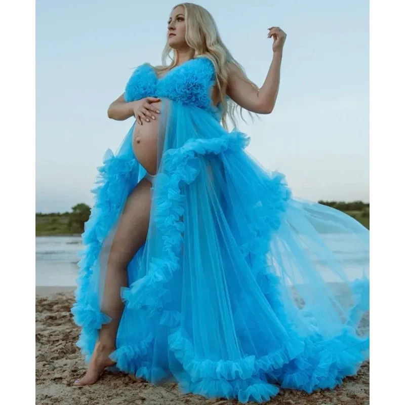 Color: Blue, Maternity Size: S, Ships From: CHINA - Tulle Long Maternity Dress Photoshoot п?»?°?‚ь?µ photography dresses baby shower dresses for pregnant woman п?»?°?‚ь?µ д?»я ?±?µр?