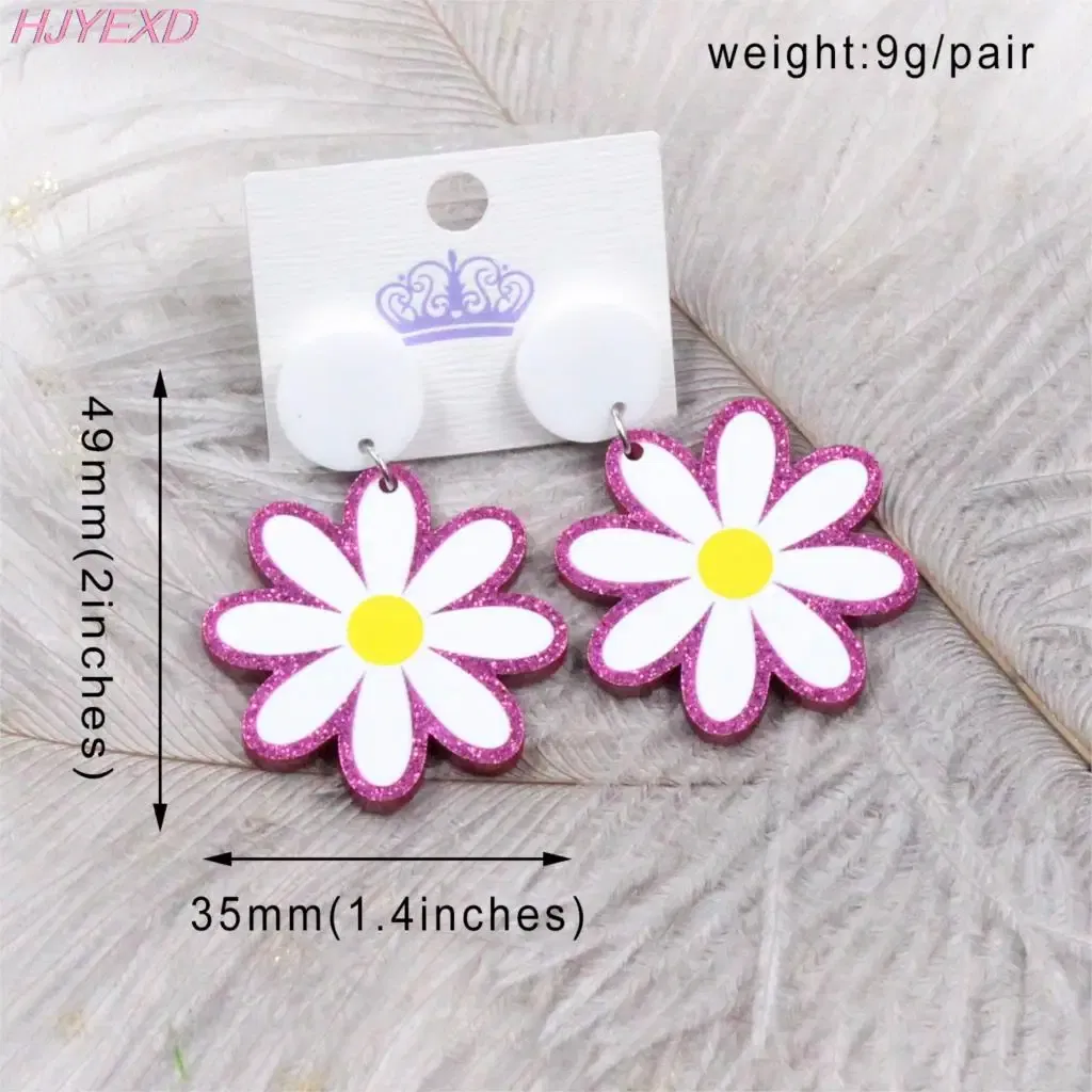 Metal Color: BROWN, Ships From: CN - 35mm Acrylic Daisy Dangle Earrings Cute Earrings Glitter Jewelry Acrylic Earrings