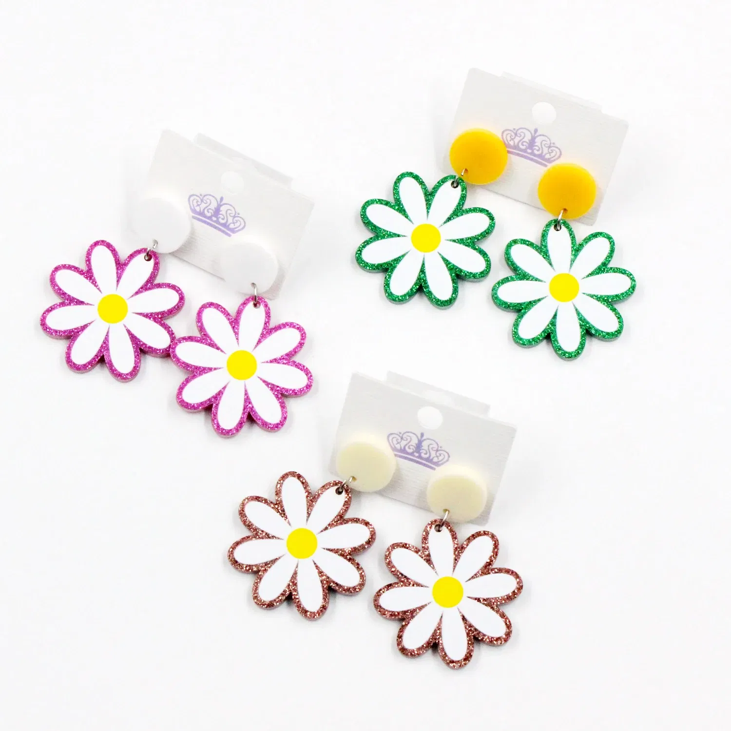 Metal Color: BROWN, Ships From: CN - 35mm Acrylic Daisy Dangle Earrings Cute Earrings Glitter Jewelry Acrylic Earrings