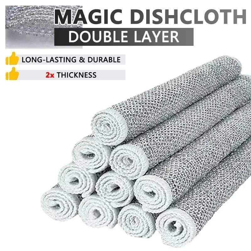 Color: Blue, Specification: 15pcs - Magic Cleaning Cloth Multipurpose Wire Miracle Cleaning Cloth Innovative Dishwashing Net Hand Towel for Kitchen Dishwashing Grid
