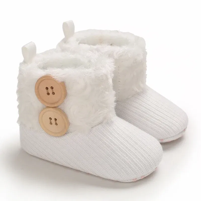 Color: GRAY, Baby Age: 0-6 Months - 2022 Baby Autumn Winter Boots Baby Girl Boys Winter Warm Shoes Solid Fashion Toddler Fuzzy Balls First Walkers Kid Shoes 0-18M