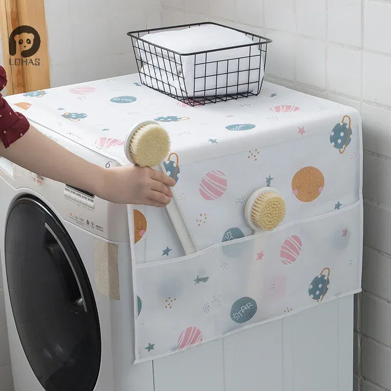 Color: light green - Refrigerator Dust Cover With Storage Bag Washable Multi-purpose Household Washing Machine Cabinet Dust Protection Cover