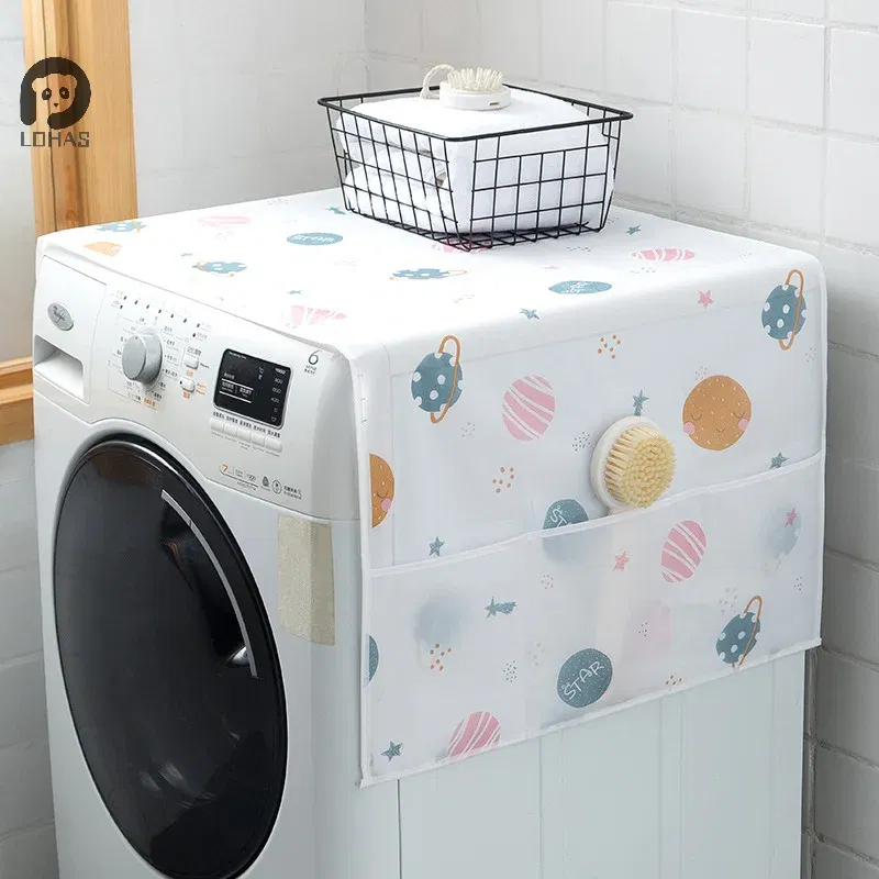 Color: light green - Refrigerator Dust Cover With Storage Bag Washable Multi-purpose Household Washing Machine Cabinet Dust Protection Cover