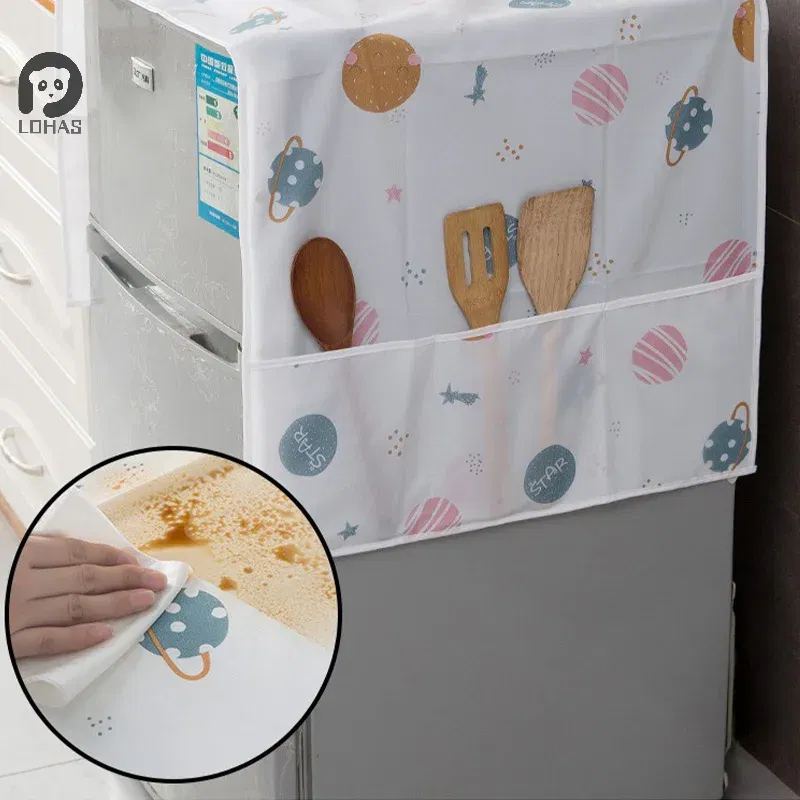 Color: light green - Refrigerator Dust Cover With Storage Bag Washable Multi-purpose Household Washing Machine Cabinet Dust Protection Cover