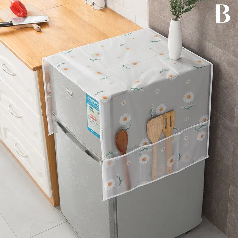 Color: light green - Refrigerator Dust Cover With Storage Bag Washable Multi-purpose Household Washing Machine Cabinet Dust Protection Cover