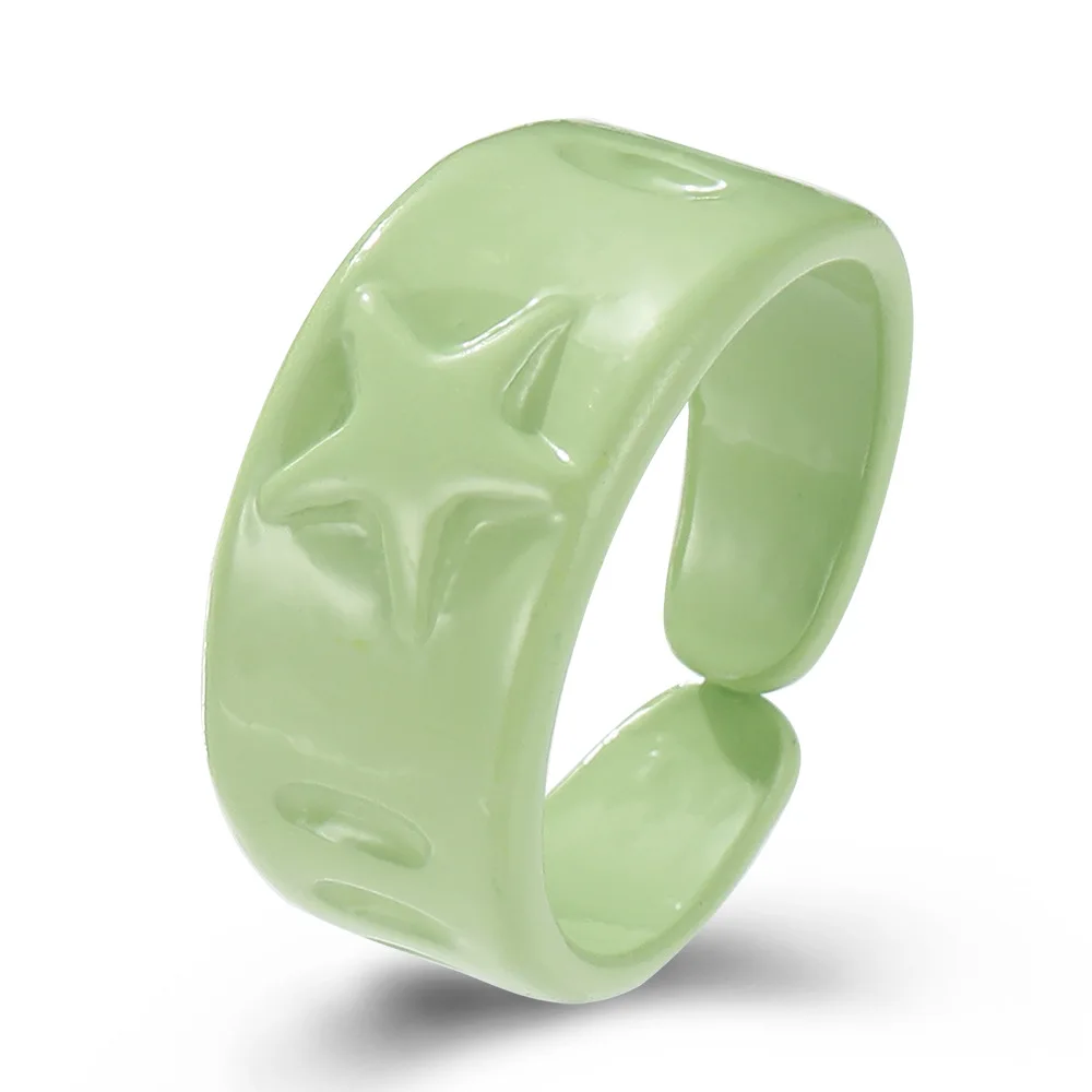 Main Stone Color: GRAY - New Creative Design Five-Pointed Star Simple Geometry Color Wide Ring For Woman Simple Personality Trend Temperament Rings