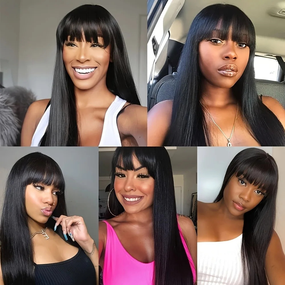 Color: T1B/33, Stretched Length: 26inches, Bulk Buy: 1pc - 26" Long Straight Synthetic Wig for Women with Bangs - Heat Resistant, Natural Soft Hair