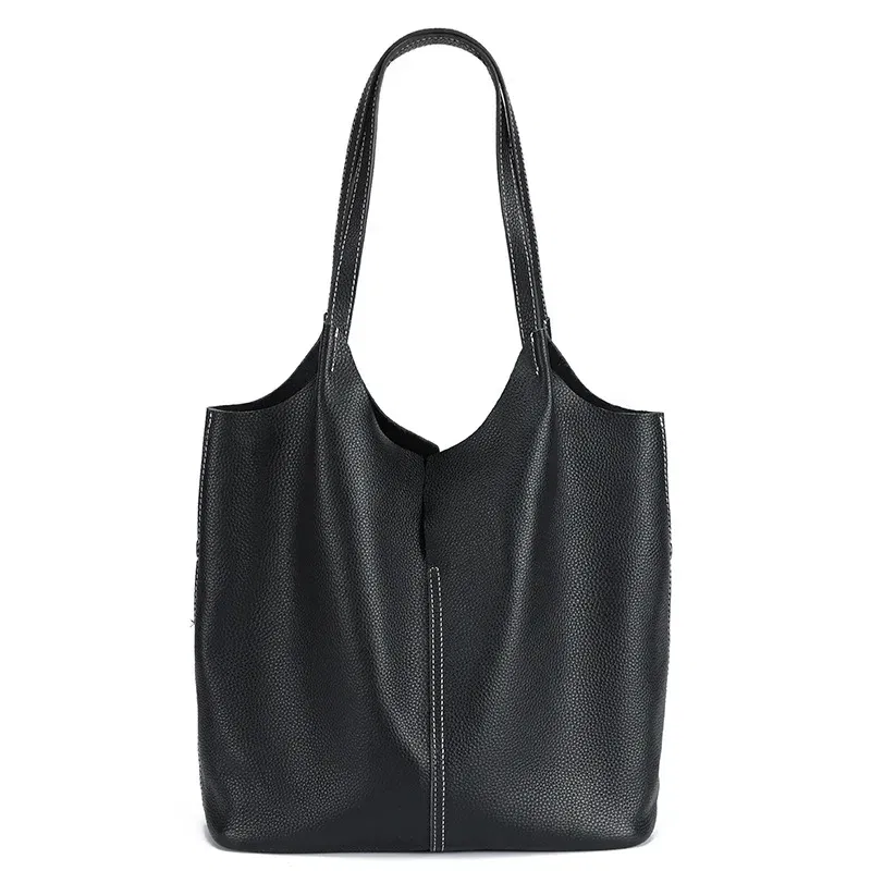 Women's Handbag Made of Top Layer Cowhide, 2025 New Tote Bag with Large Capacity Ladies' Versatile Single Shoulder Bucket Bag