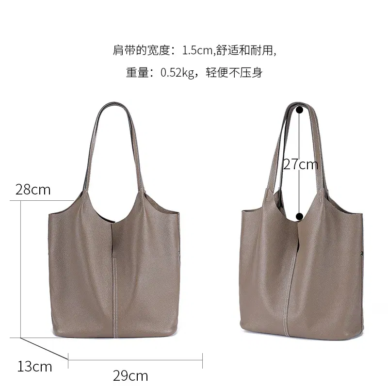Women's Handbag Made of Top Layer Cowhide, 2025 New Tote Bag with Large Capacity Ladies' Versatile Single Shoulder Bucket Bag