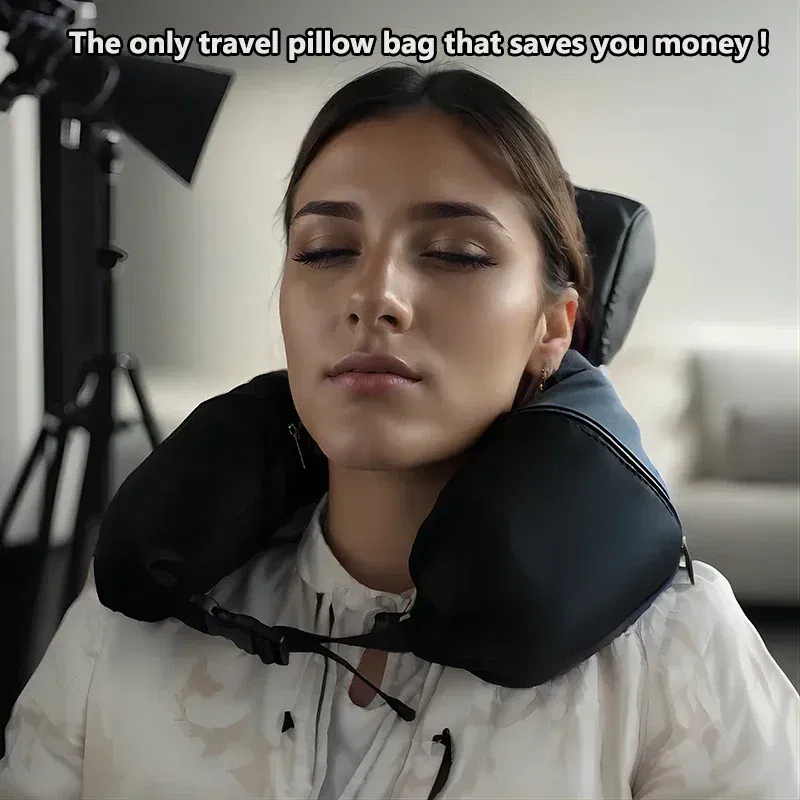Color: black - Multifunctional Neck Pillow Crossbody Bag, Unisex Student Travel Pack, Convenient, Space-Saving Pillow Bag