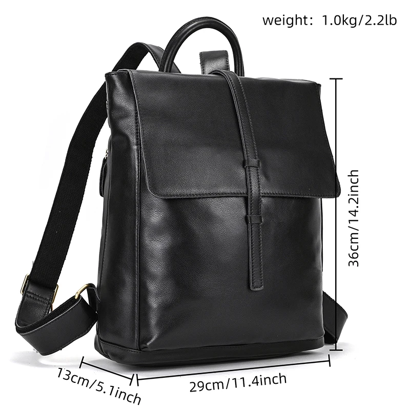 Color: black - Men Genuine Leather Backpack Top Quality Nappa Leather Flap Women Rucksack Natural School Bag Office Daypack Black Travel Pack