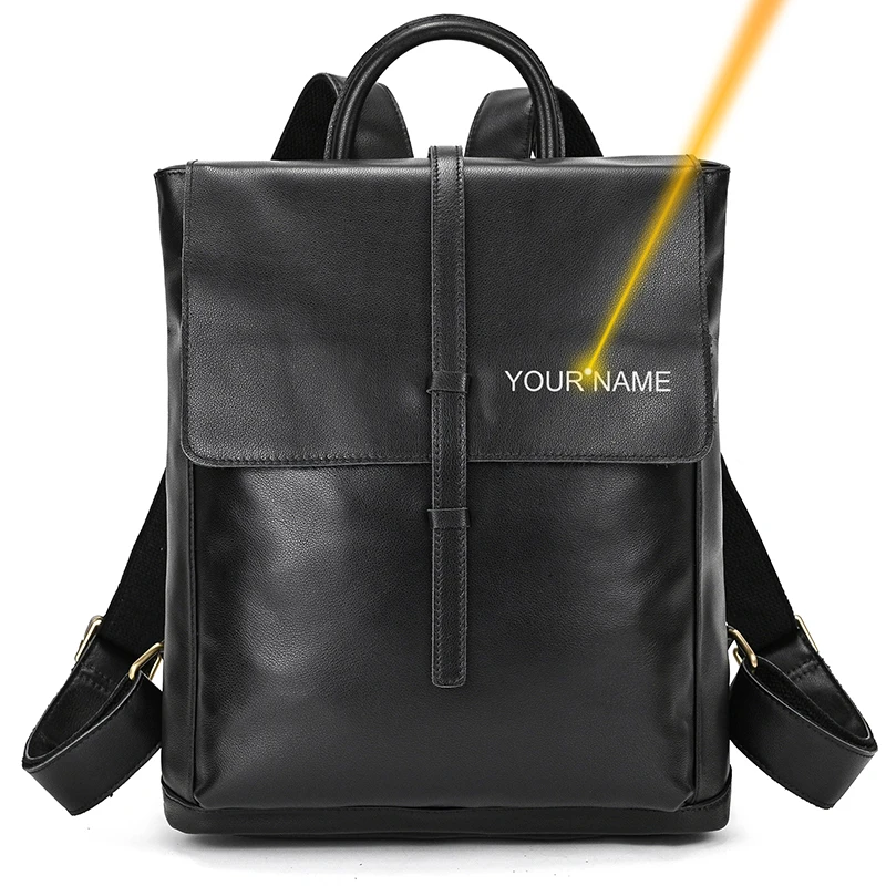 Color: black - Men Genuine Leather Backpack Top Quality Nappa Leather Flap Women Rucksack Natural School Bag Office Daypack Black Travel Pack