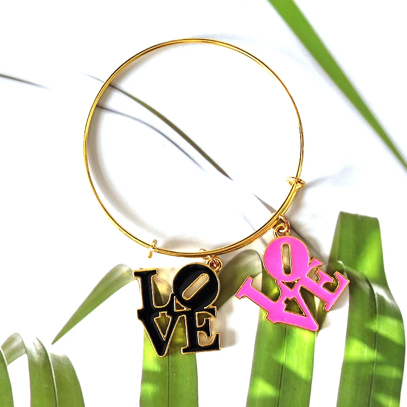 Metal color: SILVER PLATED, Ships From: CHINA - 10pcs Love Letter Charms Drop Oil for Bracelet Bangle Jewelry Making DIY Accessories Wholesale LER031- LER032