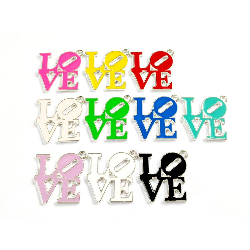 Metal color: SILVER PLATED, Ships From: CHINA - 10pcs Love Letter Charms Drop Oil for Bracelet Bangle Jewelry Making DIY Accessories Wholesale LER031- LER032