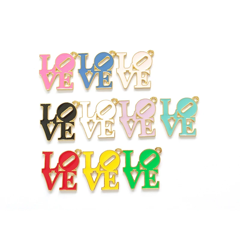 Metal color: SILVER PLATED, Ships From: CHINA - 10pcs Love Letter Charms Drop Oil for Bracelet Bangle Jewelry Making DIY Accessories Wholesale LER031- LER032