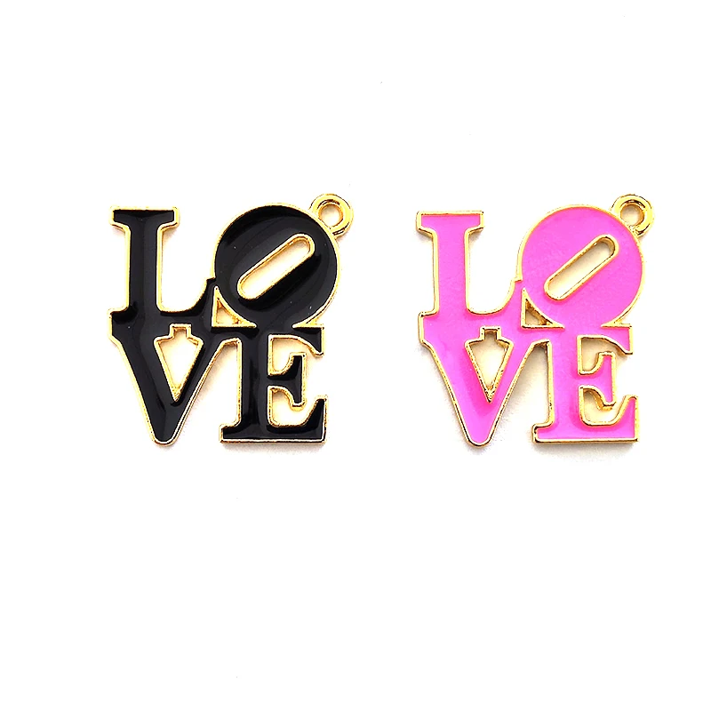 Metal color: SILVER PLATED, Ships From: CHINA - 10pcs Love Letter Charms Drop Oil for Bracelet Bangle Jewelry Making DIY Accessories Wholesale LER031- LER032