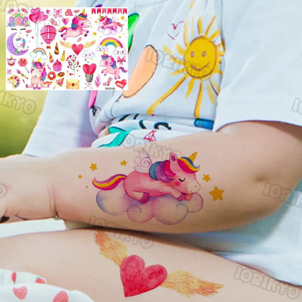 Color: NAVY - Watercolor Cat Bear Temporary Tattoos For Kids Children Boys Girls Fake Cute Dinosaur Tattoo Stiker Koala Star Face Tatoos Hands