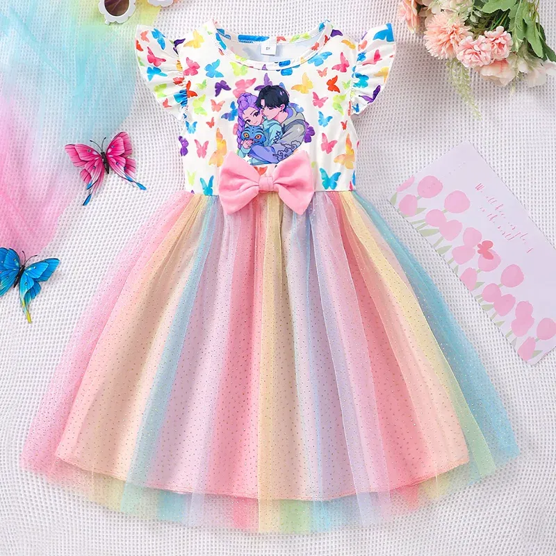 Color: DEEP BLUE, Size: One Size, Ships From: CHINA, Height: 176 - KPop Demon Hunter Christmas Princess Dress Girl Fashion Casual Autumn Butterfly Dress Wedding Birthday Party Dress Gift Clothes