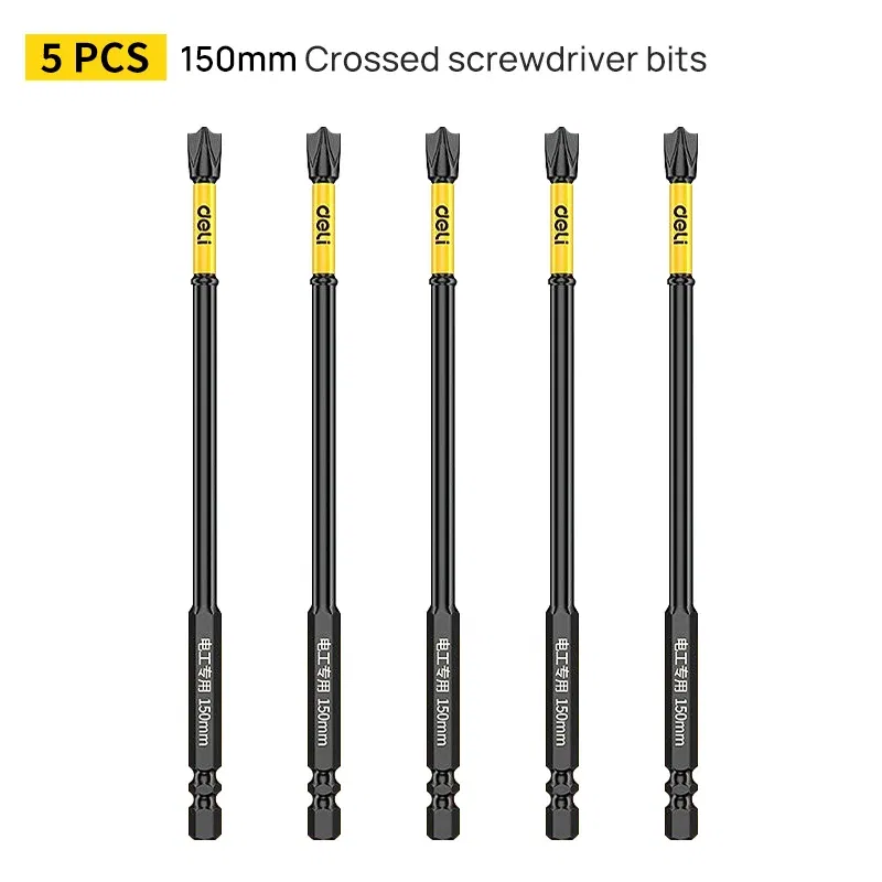 Color: Yellow - Non-slip Cross Screwdriver Set Magnetic Batch Head Magnetic Batch Head Impact Screw Driver Bit 65/110/150mm