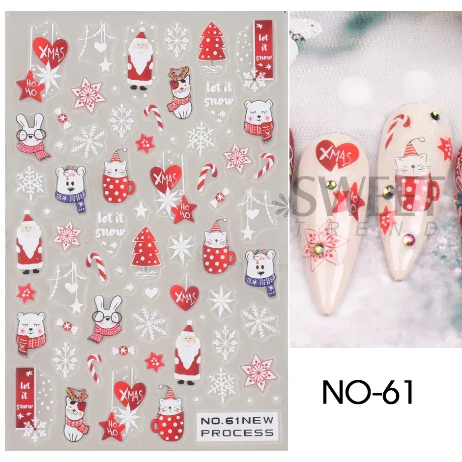 Color: transparent - 5D Embossed Elk Nail Art Sticker Cute Christmas Winter Santa Claus Snowflake Gingerbread Man Engraved Slider Manicure Decoration