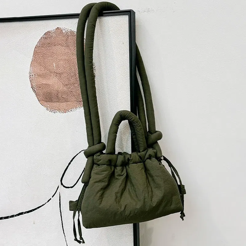 Color: Gold - Fashion Small Puffer Tote Bag Padded Women Shoulder Bags Nylon Down Cotton Crossbody Bag Mini Lady Handbags Underarm Bag
