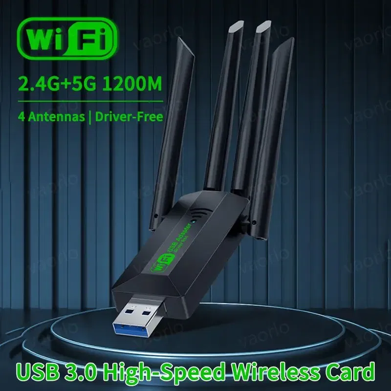 Color: WHITE - 1200Mbps WiFi USB Adapter Dual Band 2.4G+5Ghz Wi-Fi Dongle 4 Antenna 802.11AC USB3.0 High-Speed Wireless Card Receiver PC/Laptop