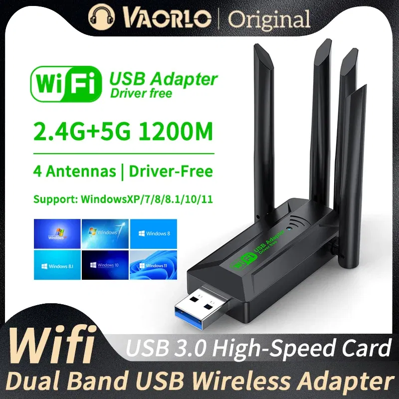 Color: WHITE - 1200Mbps WiFi USB Adapter Dual Band 2.4G+5Ghz Wi-Fi Dongle 4 Antenna 802.11AC USB3.0 High-Speed Wireless Card Receiver PC/Laptop
