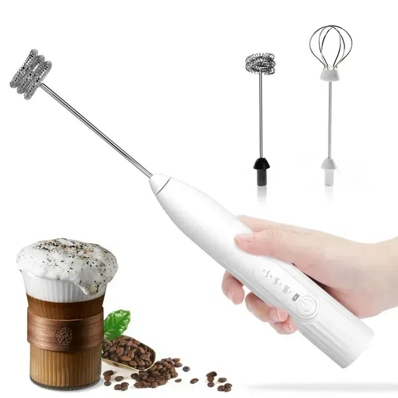 Color: black - 2 in 1 USB Rechargeable Electric Egg Beater Whisk Coffee Mixer Double Heads Milk Frothers  Baking Stirrer Kitchen Gadgets